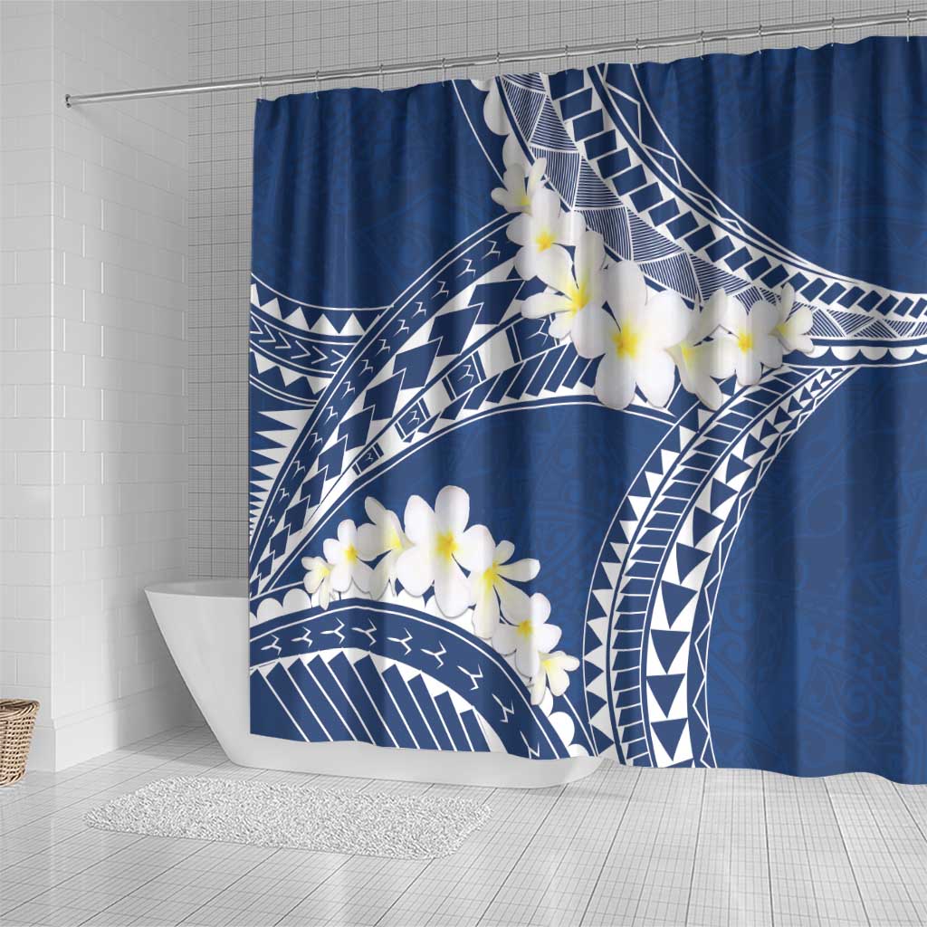 Polynesian Vintage Floral Shower Curtain Navy Blue Motifs LT7 - Polynesian Pride
