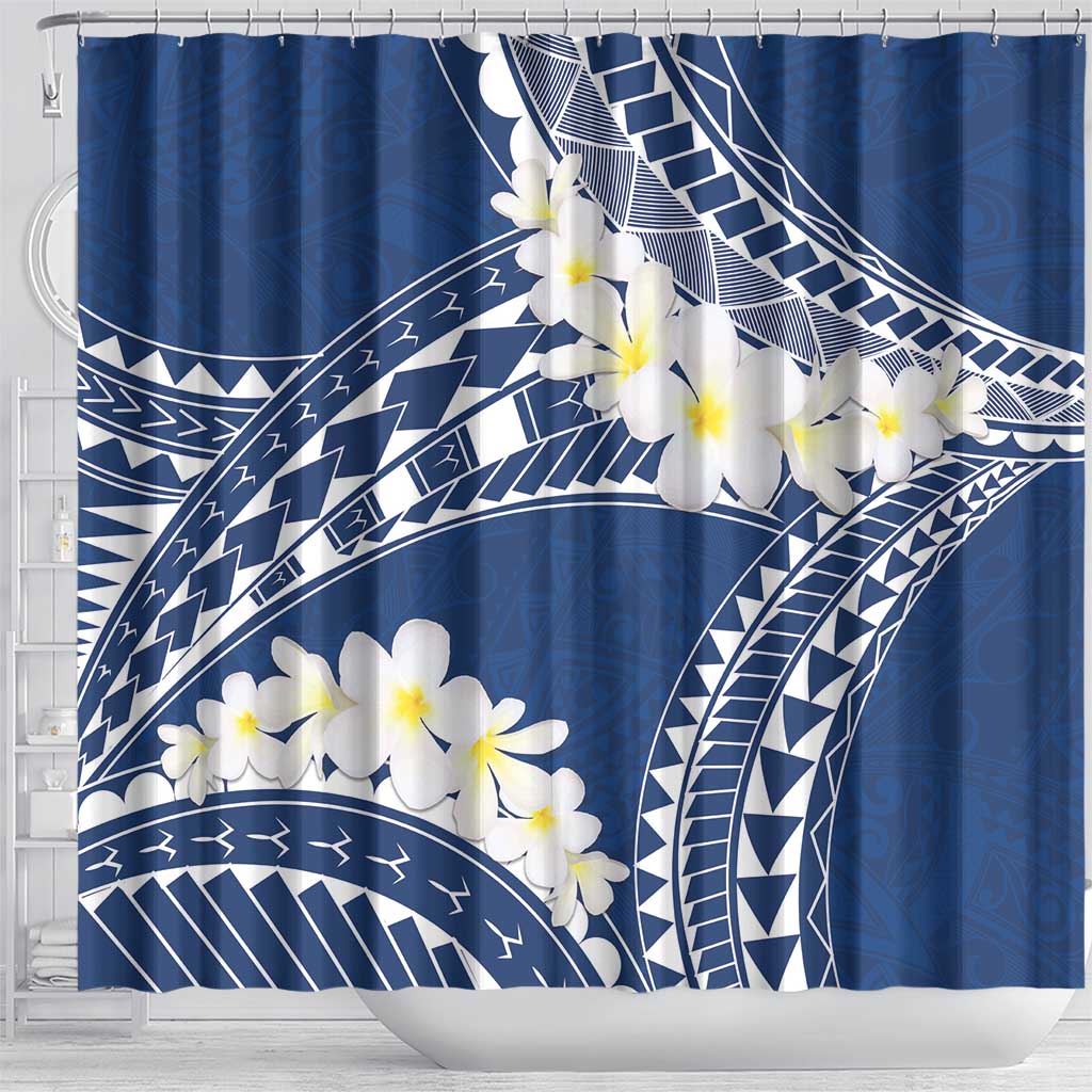 Polynesian Vintage Floral Shower Curtain Navy Blue Motifs LT7 - Polynesian Pride