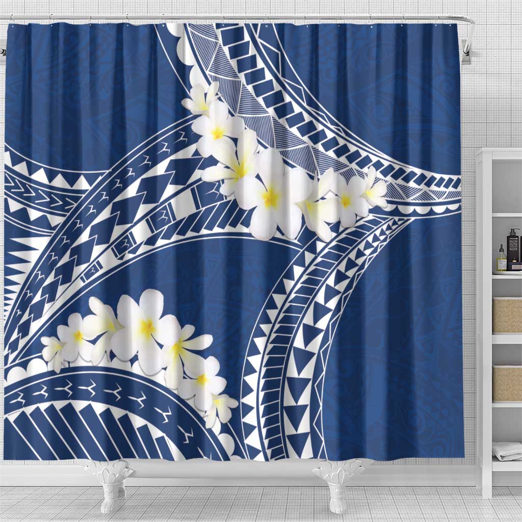 Polynesian Vintage Floral Shower Curtain Navy Blue Motifs LT7 - Polynesian Pride