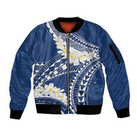 Polynesian Vintage Floral Sleeve Zip Bomber Jacket Navy Blue Motifs LT7 Unisex Navy Blue - Polynesian Pride