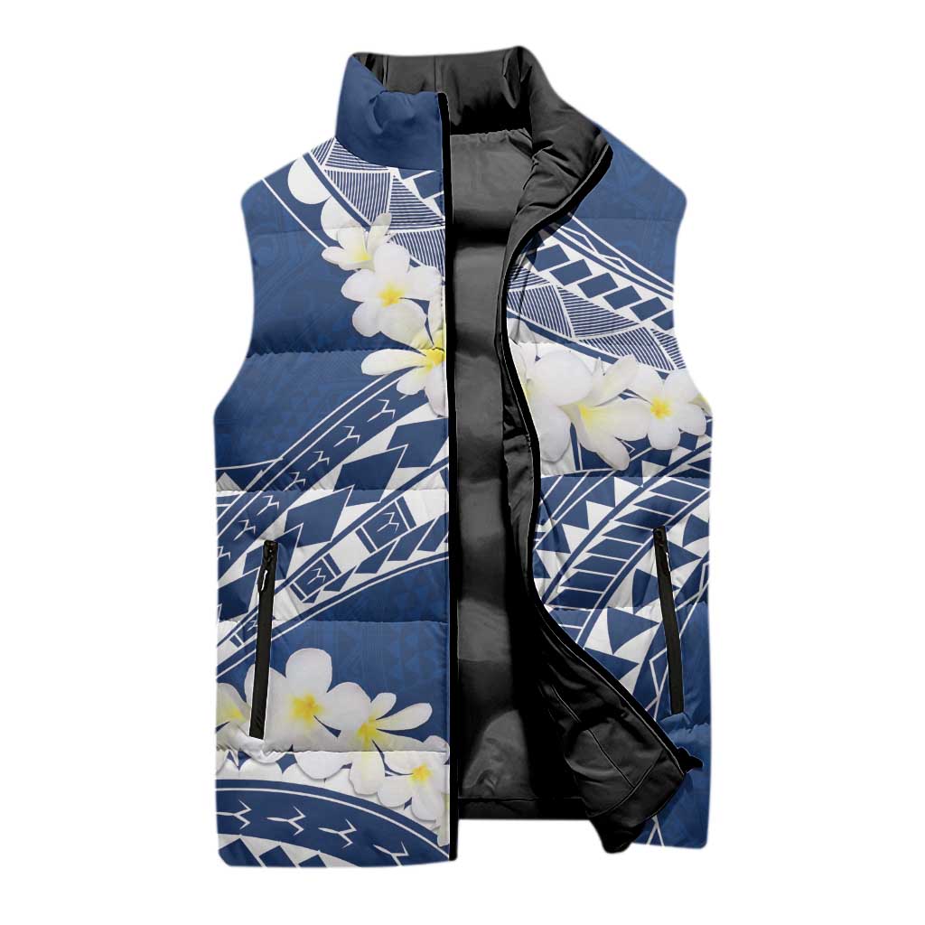 Polynesian Vintage Floral Sleeveless Puffer Jacket Navy Blue Motifs LT7 - Polynesian Pride