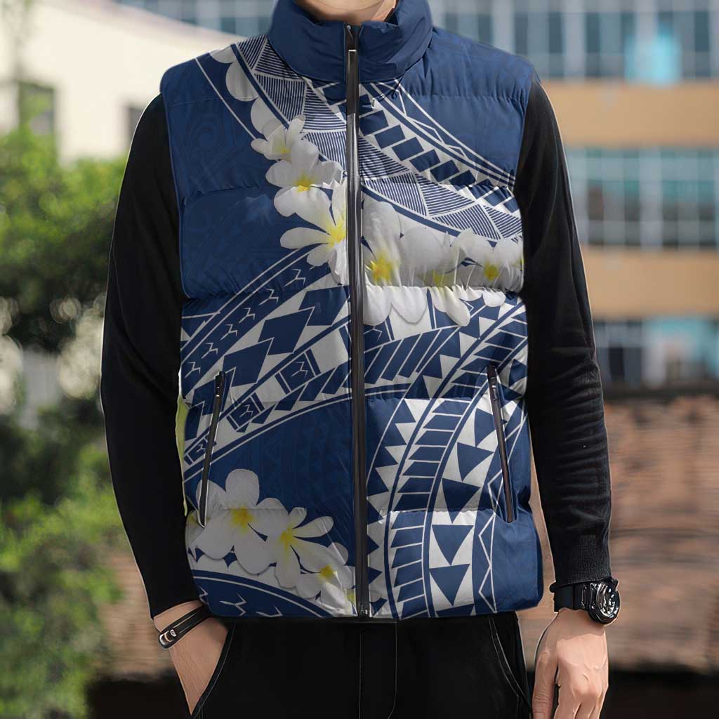 Polynesian Vintage Floral Sleeveless Puffer Jacket Navy Blue Motifs LT7 - Polynesian Pride