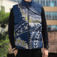 Polynesian Vintage Floral Sleeveless Puffer Jacket Navy Blue Motifs LT7 - Polynesian Pride