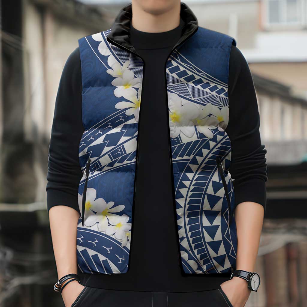 Polynesian Vintage Floral Sleeveless Puffer Jacket Navy Blue Motifs LT7 - Polynesian Pride