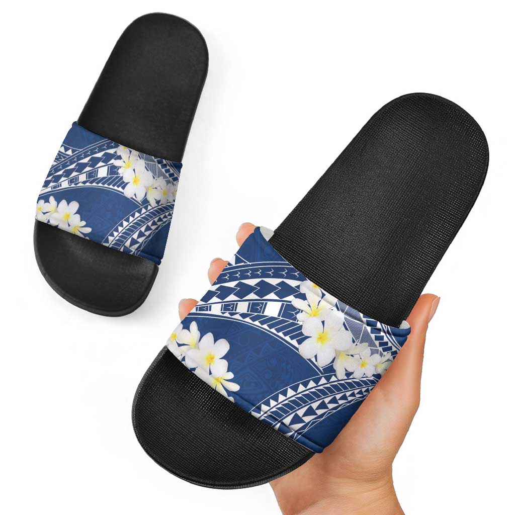 Polynesian Vintage Floral Slide Sandals Navy Blue Motifs LT7 - Polynesian Pride