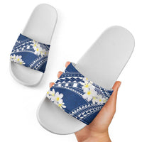 Polynesian Vintage Floral Slide Sandals Navy Blue Motifs LT7 - Polynesian Pride
