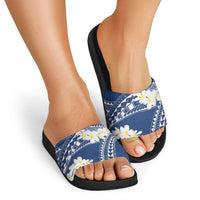 Polynesian Vintage Floral Slide Sandals Navy Blue Motifs LT7 - Polynesian Pride