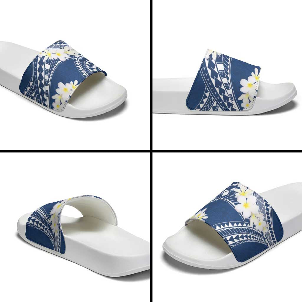 Polynesian Vintage Floral Slide Sandals Navy Blue Motifs LT7 - Polynesian Pride