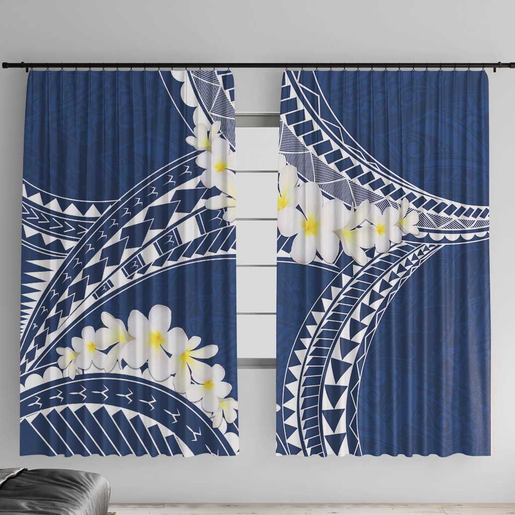 Polynesian Vintage Floral Window Curtain Navy Blue Motifs LT7 With Hooks Navy Blue - Polynesian Pride