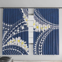 Polynesian Vintage Floral Window Curtain Navy Blue Motifs LT7 With Hooks Navy Blue - Polynesian Pride