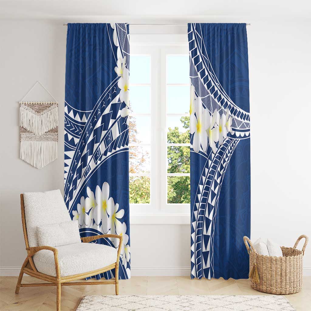 Polynesian Vintage Floral Window Curtain Navy Blue Motifs LT7 - Polynesian Pride
