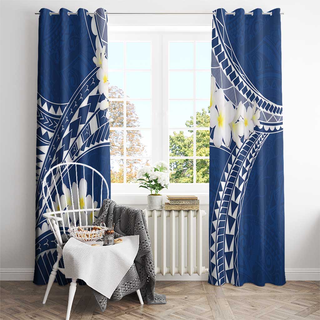 Polynesian Vintage Floral Window Curtain Navy Blue Motifs LT7 - Polynesian Pride