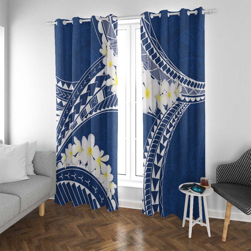 Polynesian Vintage Floral Window Curtain Navy Blue Motifs LT7 With Grommets Navy Blue - Polynesian Pride