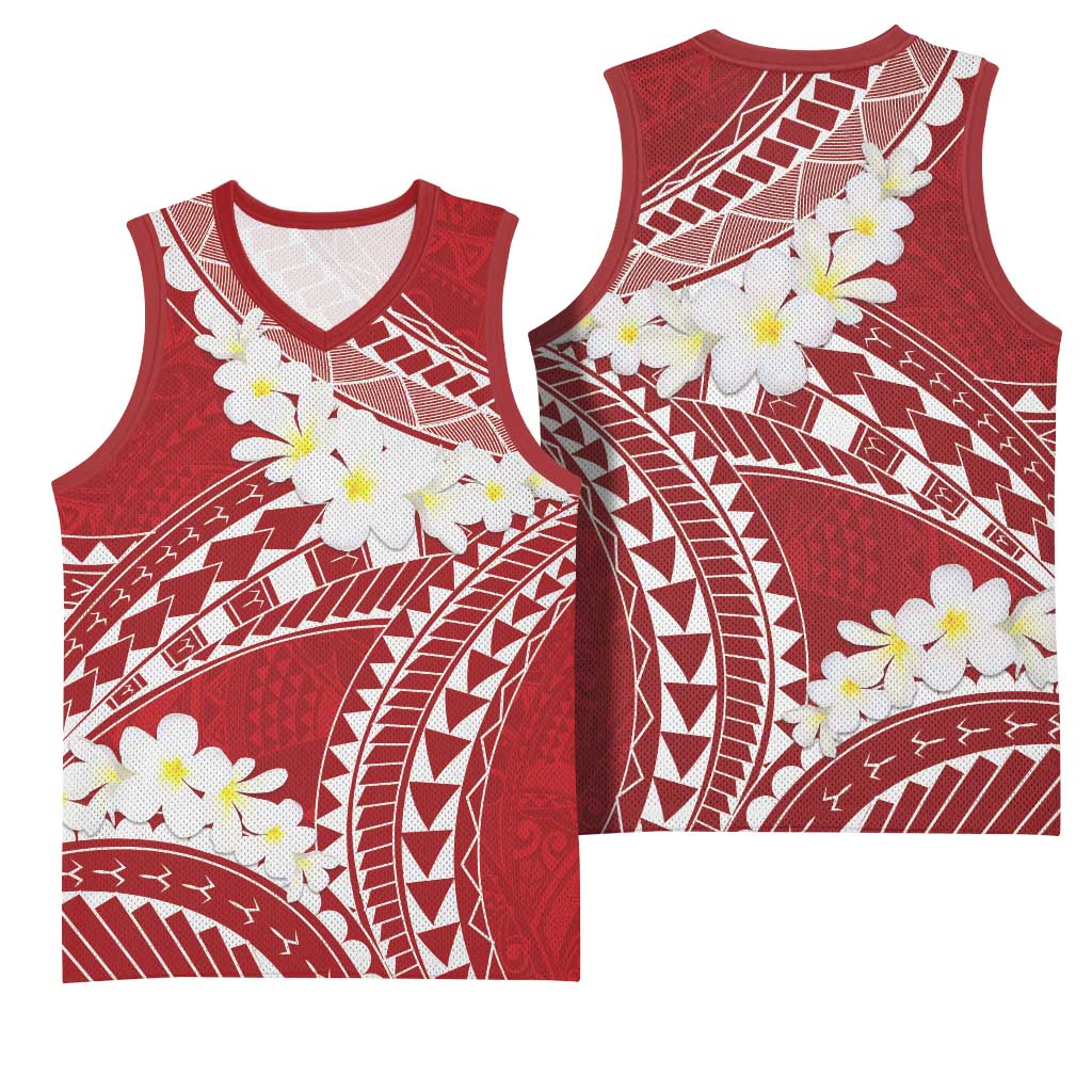 Polynesian Vintage Floral Basketball Jersey Scarlet Motifs LT7 - Polynesian Pride