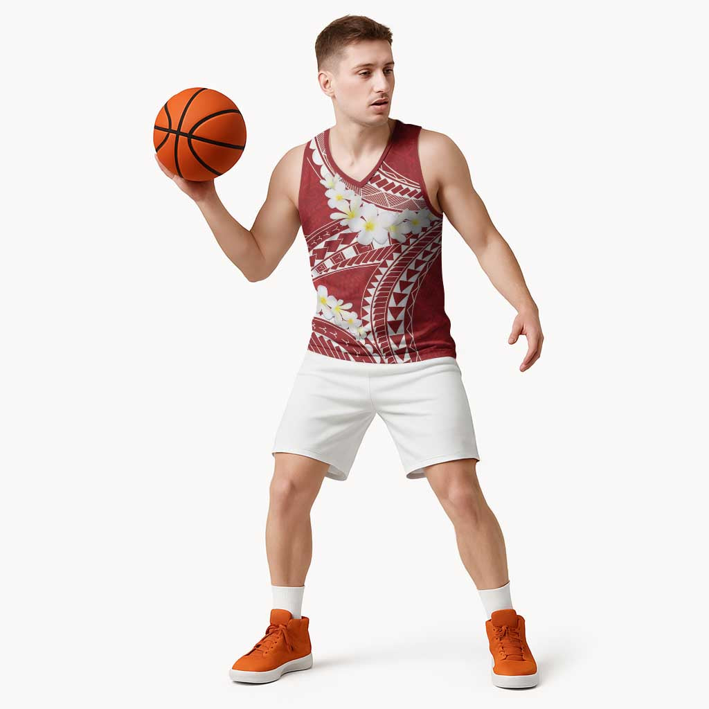 Polynesian Vintage Floral Basketball Jersey Scarlet Motifs LT7 - Polynesian Pride