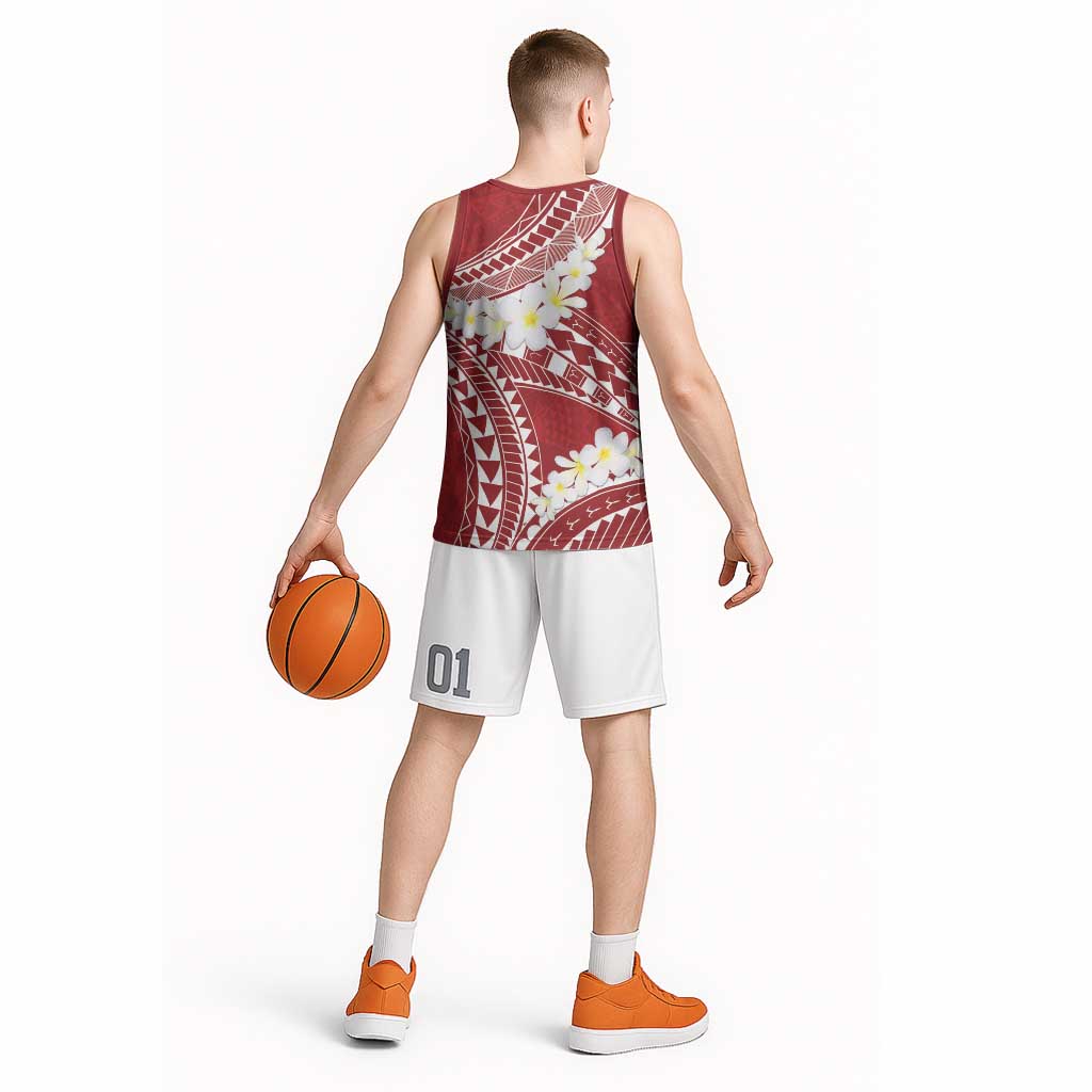Polynesian Vintage Floral Basketball Jersey Scarlet Motifs LT7 - Polynesian Pride