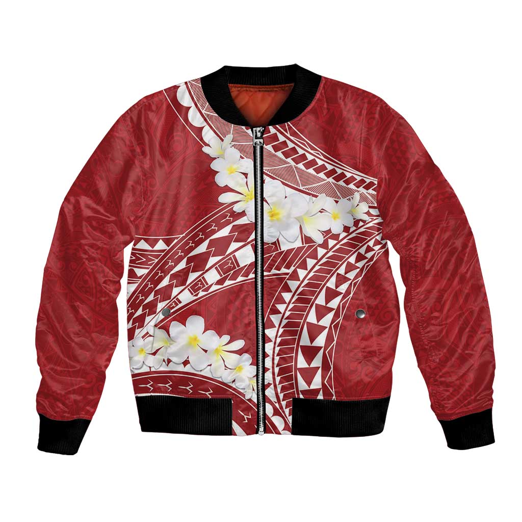 Polynesian Vintage Floral Bomber Jacket Scarlet Motifs LT7 Unisex Scarlet - Polynesian Pride