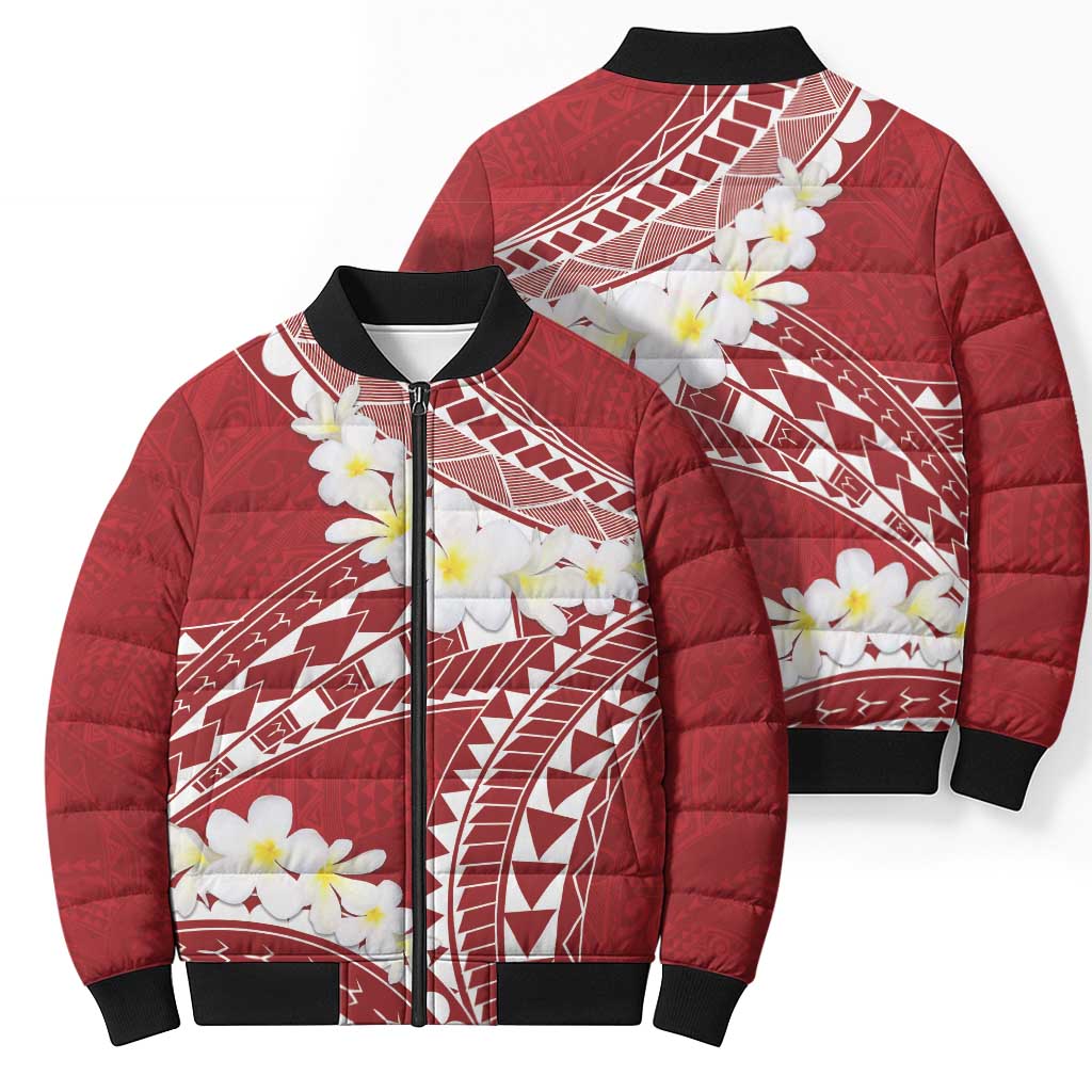 Polynesian Vintage Floral Bomber Puffer Jacket Scarlet Motifs LT7 - Polynesian Pride