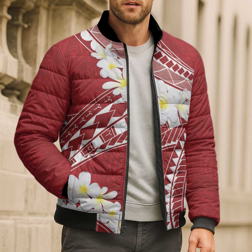 Polynesian Vintage Floral Bomber Puffer Jacket Scarlet Motifs LT7 - Polynesian Pride