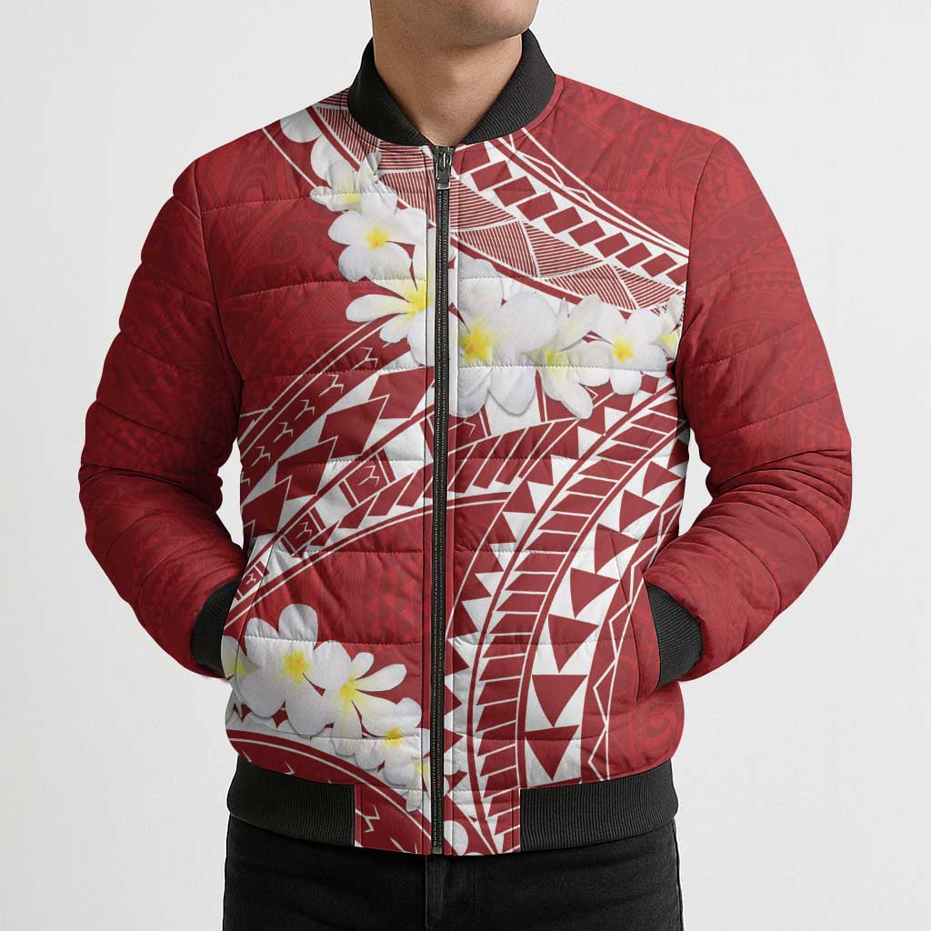 Polynesian Vintage Floral Bomber Puffer Jacket Scarlet Motifs LT7 - Polynesian Pride