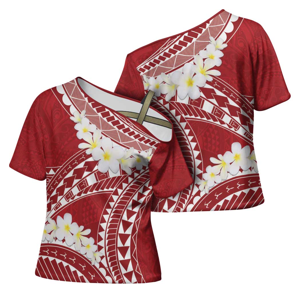 Polynesian Vintage Floral Cross Shoulder Shirt Scarlet Motifs LT7 - Polynesian Pride