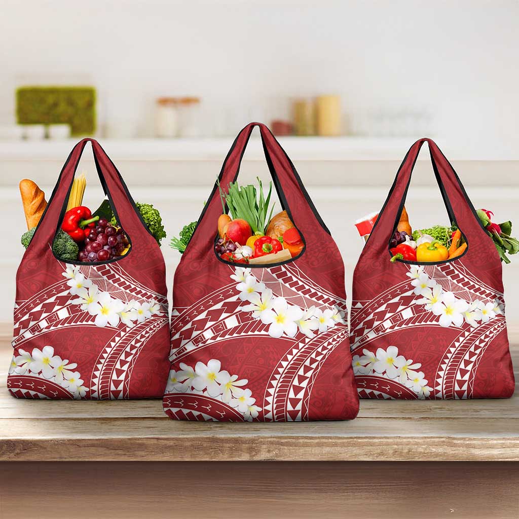 Polynesian Vintage Floral Grocery Bag Scarlet Motifs LT7 3-pack One Size Scarlet - Polynesian Pride