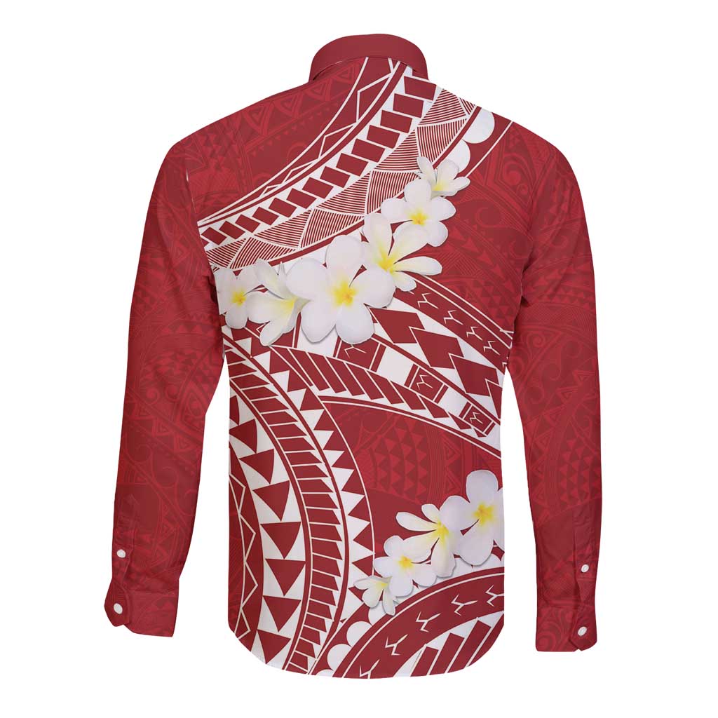 Polynesian Vintage Floral Long Sleeve Button Shirt Scarlet Motifs LT7 - Polynesian Pride