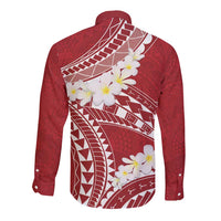 Polynesian Vintage Floral Long Sleeve Button Shirt Scarlet Motifs LT7 - Polynesian Pride