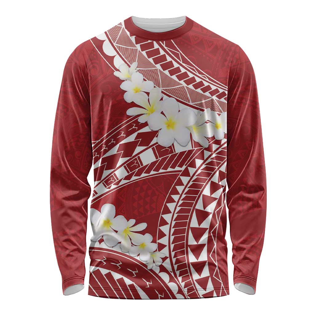 Polynesian Vintage Floral Long Sleeve Shirt Scarlet Motifs LT7 Unisex Scarlet - Polynesian Pride