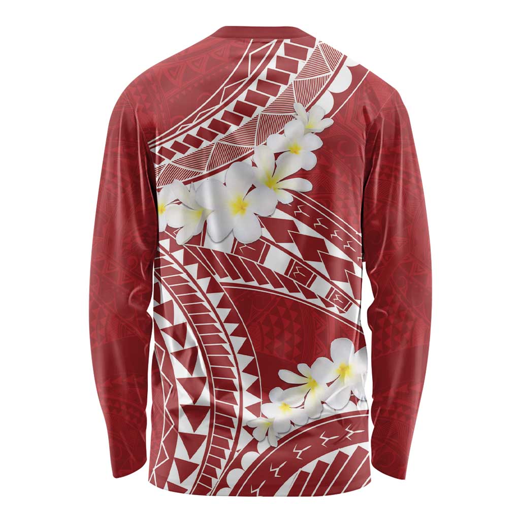 Polynesian Vintage Floral Long Sleeve Shirt Scarlet Motifs LT7 - Polynesian Pride