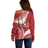Polynesian Vintage Floral Off Shoulder Sweater Scarlet Motifs LT7 - Polynesian Pride