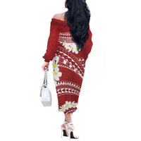Polynesian Vintage Floral Off The Shoulder Long Sleeve Dress Scarlet Motifs LT7 - Polynesian Pride