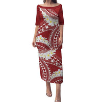 Polynesian Vintage Floral Puletasi Scarlet Motifs LT7 Long Dress Scarlet - Polynesian Pride