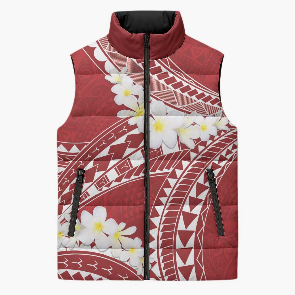 Polynesian Vintage Floral Sleeveless Puffer Jacket Scarlet Motifs LT7 Unisex Scarlet - Polynesian Pride