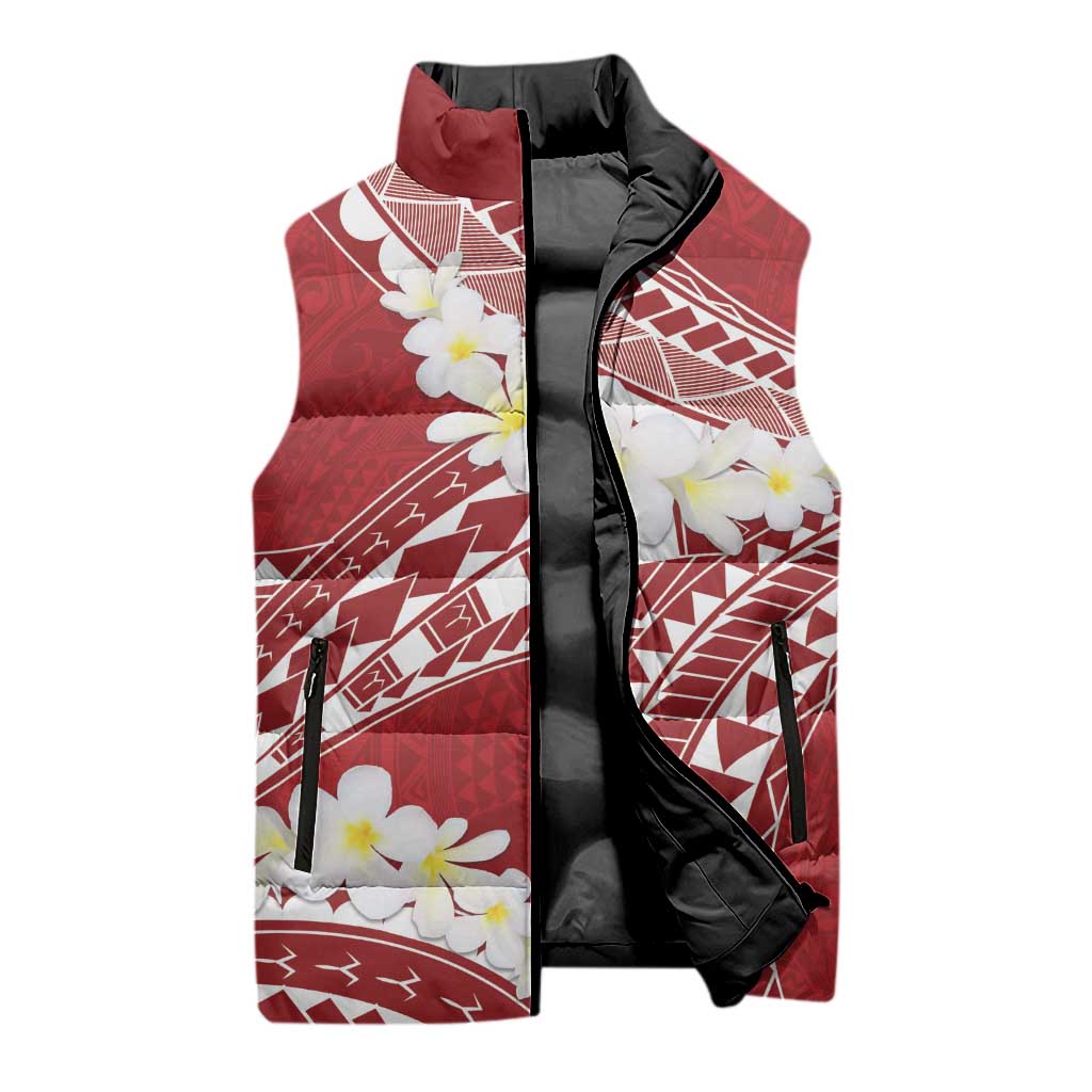 Polynesian Vintage Floral Sleeveless Puffer Jacket Scarlet Motifs LT7 - Polynesian Pride