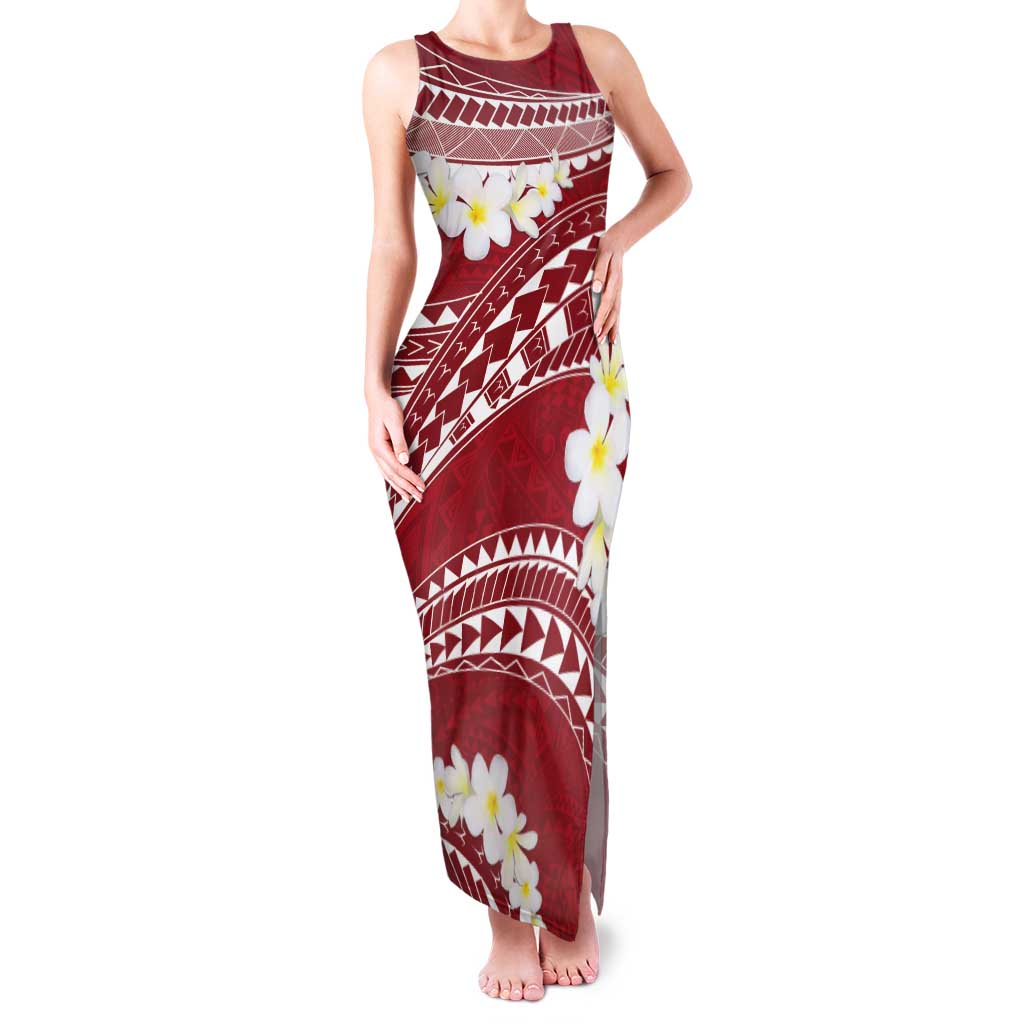 Polynesian Vintage Floral Tank Maxi Dress Scarlet Motifs LT7 Women Scarlet - Polynesian Pride