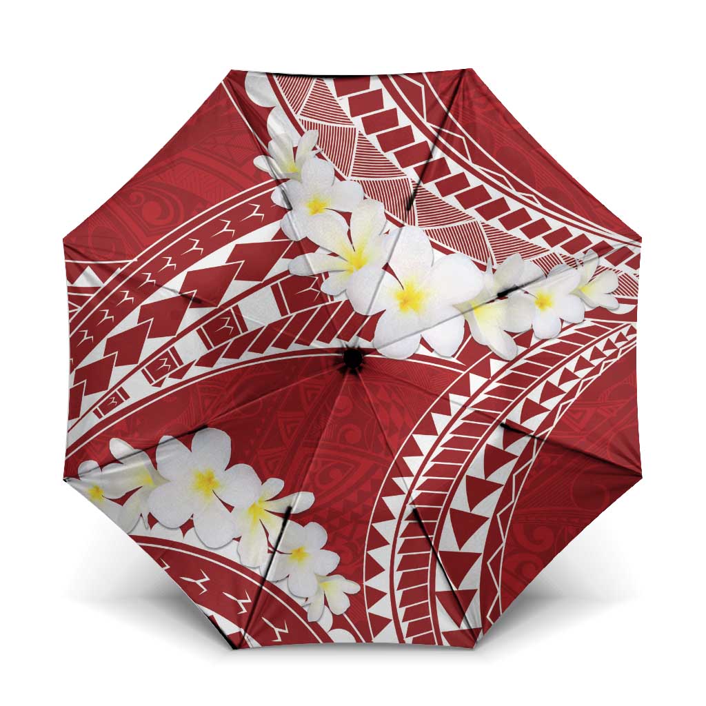 Polynesian Vintage Floral Umbrella Scarlet Motifs LT7 One Size Folded 11.42 inch Opened Diameter 37.4 inch Scarlet - Polynesian Pride