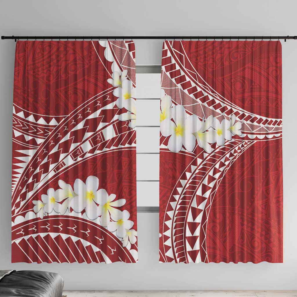 Polynesian Vintage Floral Window Curtain Scarlet Motifs LT7 With Hooks Scarlet - Polynesian Pride