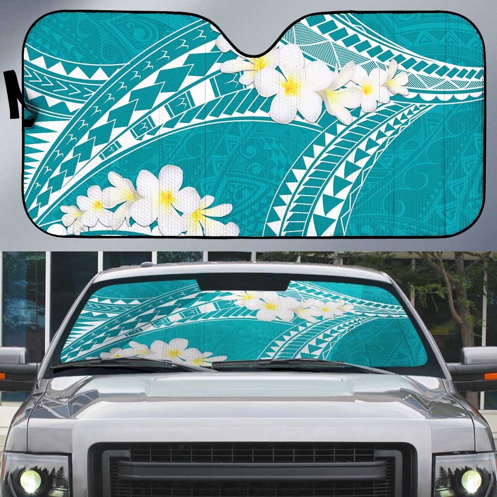 Polynesian Vintage Floral Auto Sun Shade Teal Motifs LT7 Teal - Polynesian Pride