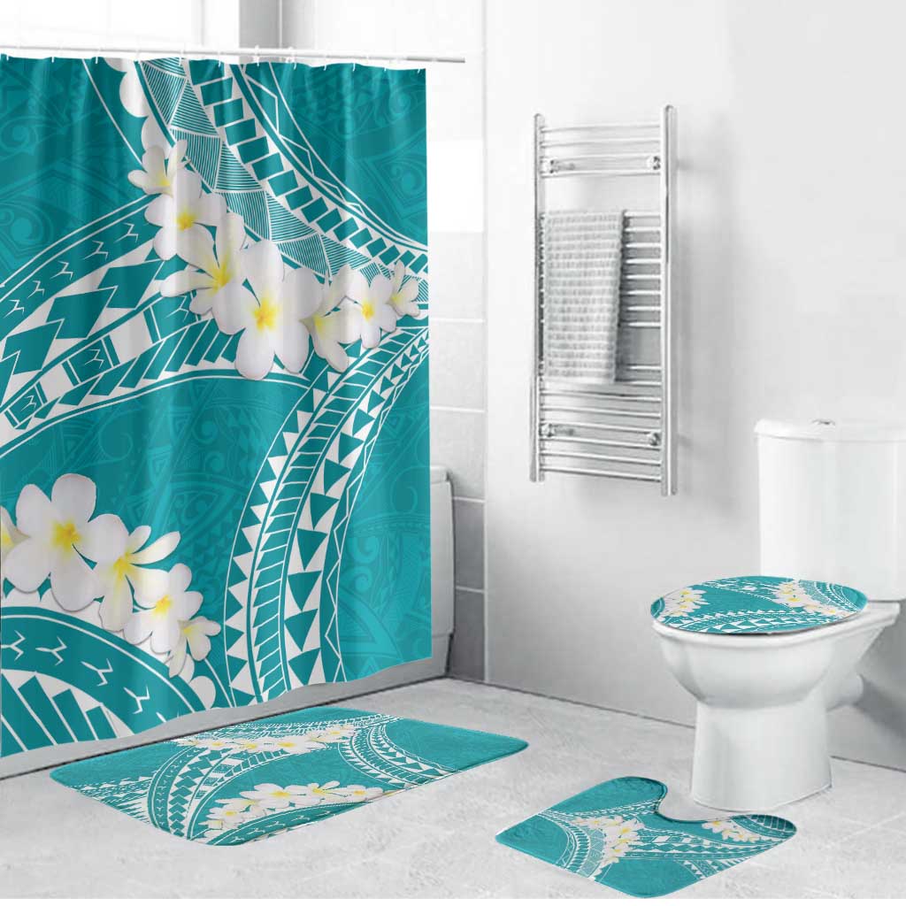 Polynesian Vintage Floral Bathroom Set Teal Motifs LT7 Bathroom Set (4 pcs) Teal - Polynesian Pride