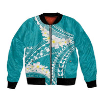 Polynesian Vintage Floral Bomber Jacket Teal Motifs LT7 Unisex Teal - Polynesian Pride