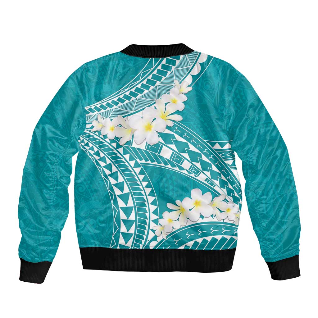Polynesian Vintage Floral Bomber Jacket Teal Motifs LT7 - Polynesian Pride