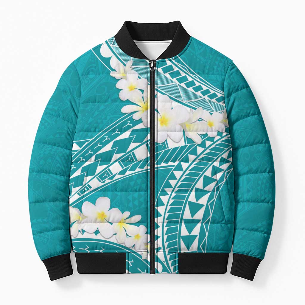 Polynesian Vintage Floral Bomber Puffer Jacket Teal Motifs LT7 Unisex Teal - Polynesian Pride