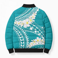 Polynesian Vintage Floral Bomber Puffer Jacket Teal Motifs LT7 - Polynesian Pride