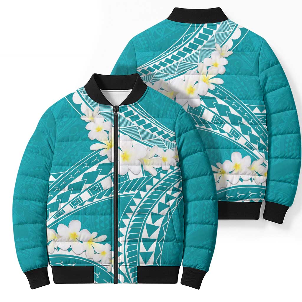 Polynesian Vintage Floral Bomber Puffer Jacket Teal Motifs LT7 - Polynesian Pride