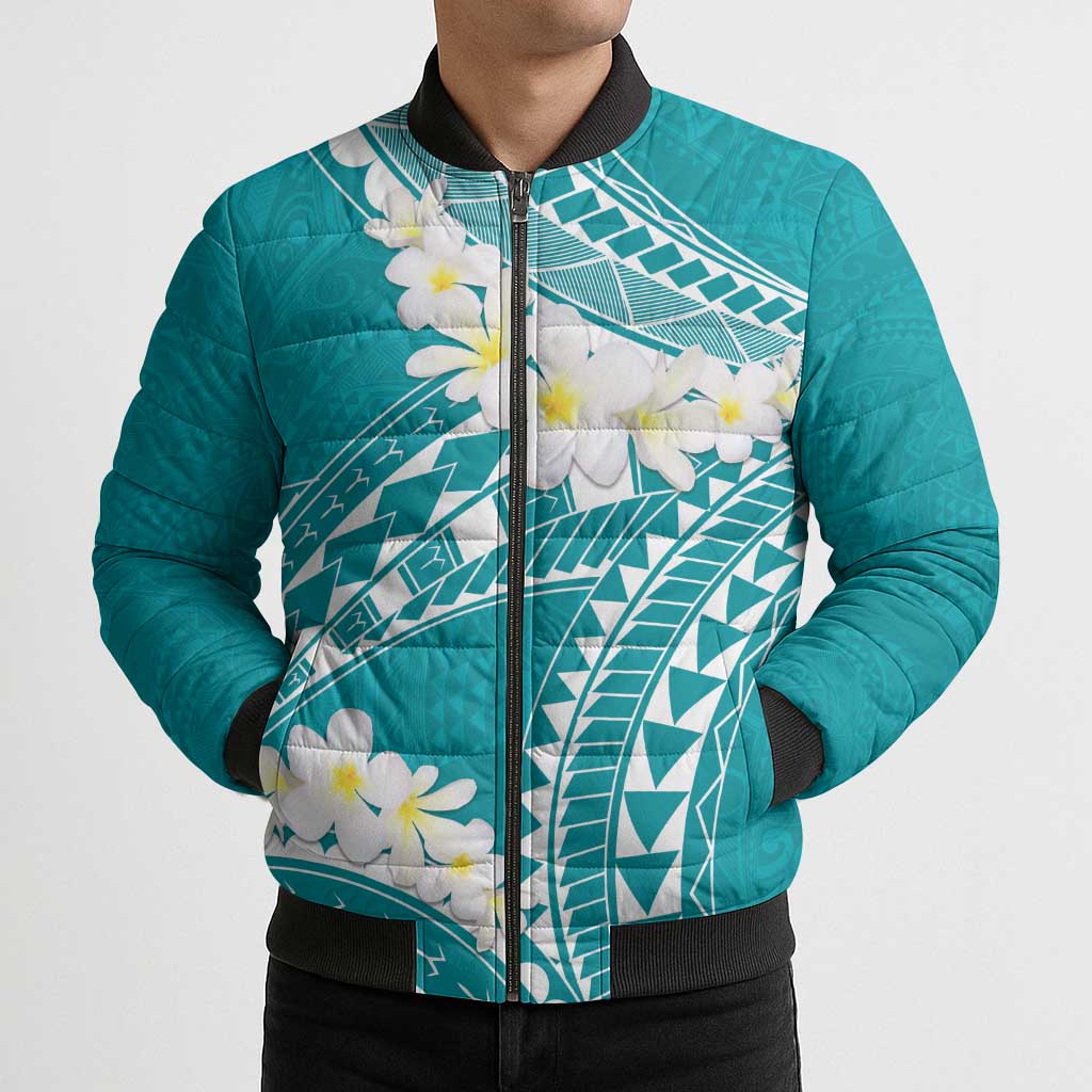 Polynesian Vintage Floral Bomber Puffer Jacket Teal Motifs LT7 - Polynesian Pride