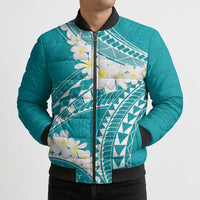 Polynesian Vintage Floral Bomber Puffer Jacket Teal Motifs LT7 - Polynesian Pride