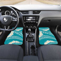 Polynesian Vintage Floral Car Mats Teal Motifs LT7 Set 2pcs - Front Teal - Polynesian Pride
