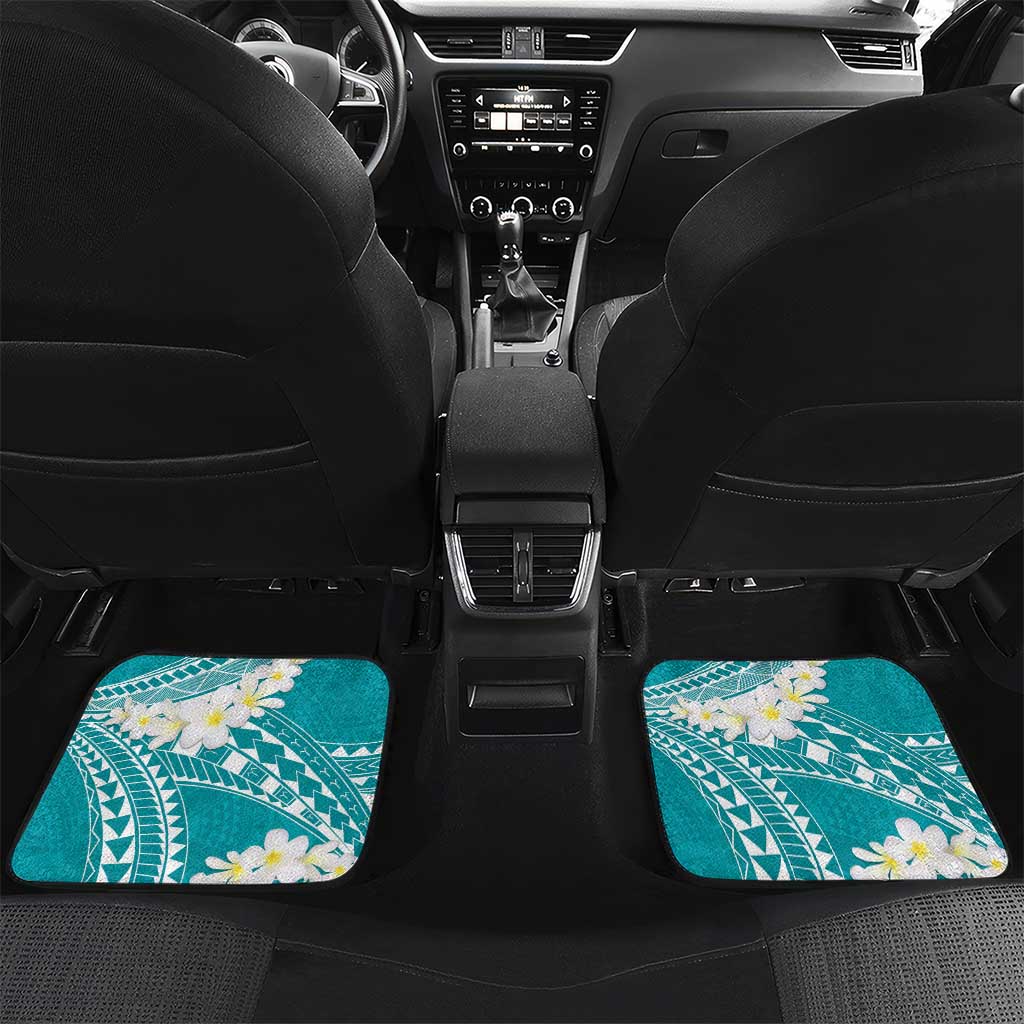 Polynesian Vintage Floral Car Mats Teal Motifs LT7 Set 2pcs - Back Teal - Polynesian Pride