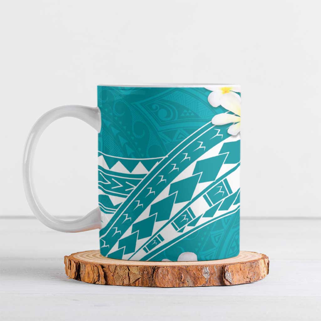 Polynesian Vintage Floral Ceramic Mug Teal Motifs LT7 Teal - Polynesian Pride